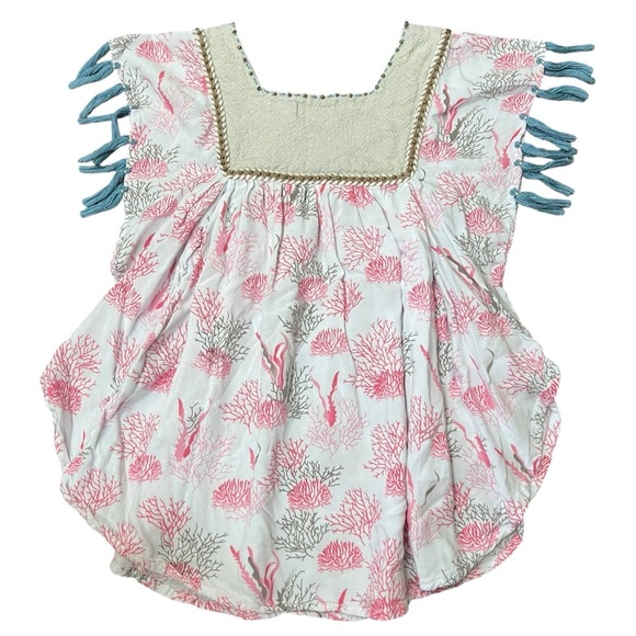 SKEMO Girls Sz 4 Magical Reef Embroidred Beaded Tassel Dress Tunic Top Flutter - Picture 2 of 10